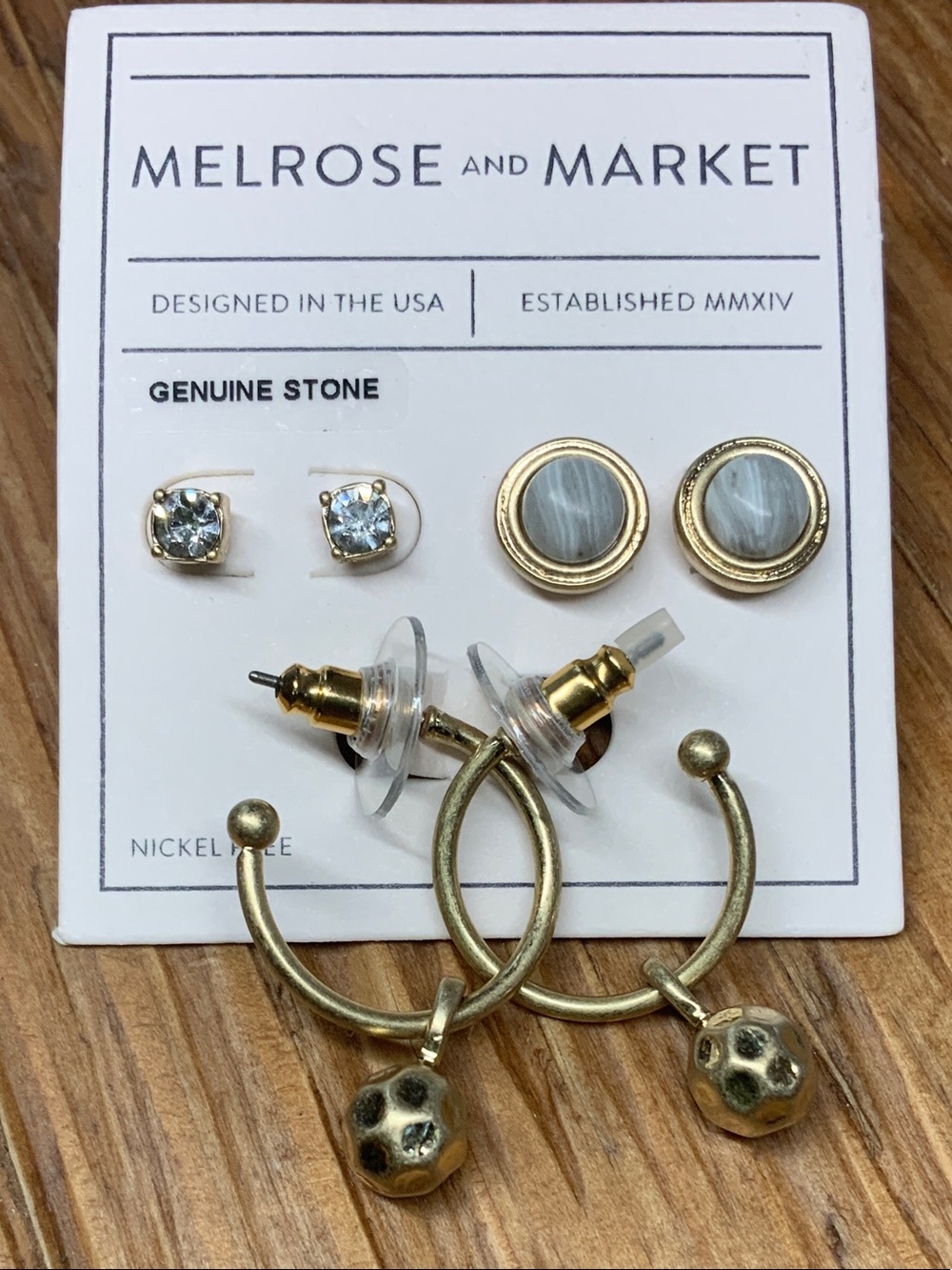 Melrose and Market Gold-Tone with Gray Stone Accents Mixed Earring Set